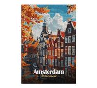 Puzzles pour Adolescents 38x26cm/1000pcs Amsterdam Netherlands Autumn Cityscape Illustration Puzzles pour Adultes : Jeux Amusants, Anti-Stress, Difficiles Et Stimulants 38x26cm/1000pcs