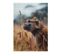 Puzzles pour Adolescents 38x26cm/1000pcs Baboon in Tall Wild Grass Animal Photo Puzzles Jeux Relaxants Assemblage De Motifs Difficile Et Stimulant 38x26cm/1000pcs