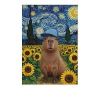Puzzles pour Adolescents 38x26cm/1000pcs Capybara in Starry Night Sunflower Field Puzzles pour Adultes Jeux Familiaux Amusants Et Humoristiques Cadeaux De Jeux Stimulants 38x26cm/1000pcs