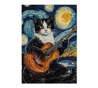 Puzzles pour Adolescents 38x26cm/1000pcs Cat Playing Guitar in Starry Night Puzzles pour Adultes, Jouets Anti-Stress, Défi Difficile, Offrez-Les en Cadeau À Toute La Famille 38x26cm/1000pcs