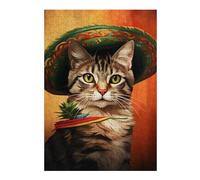 Puzzles pour Adolescents 38x26cm/1000pcs Cat Sombero Hat Puzzle pour Adultes, Jeu De Réflexion Amusant Et Humoristique, Cadeau d'anniversaire, 38x26cm/1000pcs