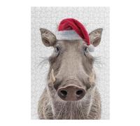 Puzzles pour Adolescents 38x26cm/1000pcs Christmas Warthog with Santa Hat Puzzles Jeux Relaxants Assemblage De Motifs Difficile Et Stimulant 38x26cm/1000pcs