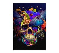 Puzzles pour Adolescents 38x26cm/1000pcs Colorful Skull with Flowers and Butterflies Puzzles pour Adultes Jeu De Réflexion Course De Vitesse Jeu Stimulant Cadeaux 38x26cm/1000pcs