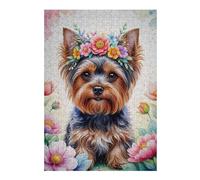 Puzzles pour Adolescents 38x26cm/1000pcs Cute Yorkshire with Floral Crown Watercolor Puzzles pour Adultes Jouets Anti-Stress Découpe De Précision Défi Éducatif 38x26cm/1000pcs