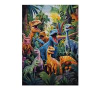 Puzzles pour Adolescents 38x26cm/1000pcs Dinosaur Paradise A Colorful Jungle Scene Casse-têtes pour Adultes Jeu De Réflexion Vacances À La Maison Tuer Le Temps Défi Éducatif 38x26cm/1000pcs