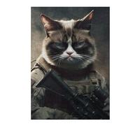 Puzzles pour Adolescents 38x26cm/1000pcs Grumpy Cat in Military Gear Puzzles pour Adultes Jeux Relaxants Analyse Et Logique Cadeaux De Noël Et d'anniversaire 38x26cm/1000pcs