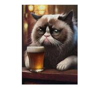Puzzles pour Adolescents 38x26cm/1000pcs Grumpy Cat with Beer Puzzles pour Adultes : Analyse Et Logique du Jeu, Interaction Parent-Enfant 38x26cm/1000pcs