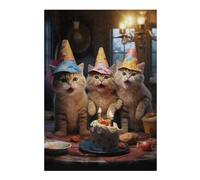 Puzzles pour Adolescents 38x26cm/1000pcs Kittens Celebrating Birthday Party Jeu De Puzzle Familial pour Adultes - Défi Difficile - Cadeaux Uniques pour Anniversaires Et Noël 38x26cm/1000pcs