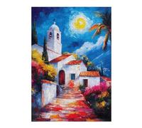 Puzzles pour Adolescents 38x26cm/1000pcs Mediterranean Village at Night Puzzles pour Adultes, Jouets À Faire Soi-même, Améliorent La Mémoire, Idéal comme Cadeau 38x26cm/1000pcs