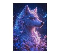 Puzzles pour Adolescents 38x26cm/1000pcs Mystical Wolf with Flowers Puzzles pour Adultes, Jouets À Monter Soi-même, Une Œuvre d'art, Difficile Et Stimulant 38x26cm/1000pcs