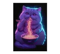 Puzzles pour Adolescents 38x26cm/1000pcs Neon Cat Eating Ramen Puzzles pour Adultes Jeu De Réflexion Course De Vitesse Jeu Stimulant Cadeaux 38x26cm/1000pcs