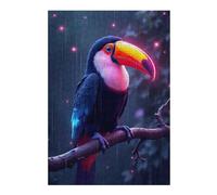 Puzzles pour Adolescents 38x26cm/1000pcs Neon Glowing Toucan in The Rain Puzzles pour Adultes - Jeu Manuel - Cadeaux pour Femmes - Stimule Le Cerveau 38x26cm/1000pcs