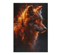 Puzzles pour Adolescents 38x26cm/1000pcs Puzzle Fiery Wolf Portrait in Forest Puzzle, Jouet, Décoration Murale, Art Mural, Cadeau d'anniversaire Unique 38x26cm/1000pcs
