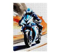 Puzzles pour Adolescents 38x26cm/1000pcs Puzzles pour Adultes Motorcycle Rider in Blue and White Jeu Manuel Décoration pour La Maison pour Anniversaire, Noël 38x26cm/1000pcs
