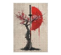 Puzzles pour Adolescents 38x26cm/1000pcs Puzzles pour Adultes Sakura Katana Red Sun Jeux Amusants Décoration Idéale, Cadeaux Parfaits pour Toute La Famille 38x26cm/1000pcs