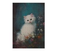 Puzzles pour Adolescents 38x26cm/1000pcs Puzzles pour Adultes White Kitten in Flowers Jeu Familial Découpe De Précision pour Anniversaire, Noël 38x26cm/1000pcs