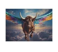 Puzzles pour Adolescents 38x26cm/1000pcs Puzzles Rainbow-Winged Bull Soars Above Clouds -1 Jeux Amusants De Puzzle : Analyse Et Logique pour Anniversaire, Noël 38x26cm/1000pcs