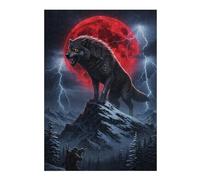 Puzzles pour Adolescents 38x26cm/1000pcs Puzzles Wolf on Mountain with Red Moon Jeux Amusants De Puzzle : Analyse Et Logique pour Anniversaire, Noël 38x26cm/1000pcs