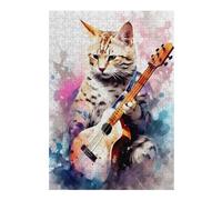 Puzzles pour Adolescents 38x26cm/1000pcs Savannah Cat Playing Guita Casse-têtes pour Adultes, Jeu De Réflexion, Améliore La Mémoire, Cadeaux pour Les Amis Et La Famille 38x26cm/1000pcs