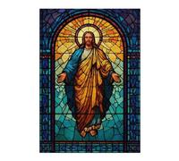 Puzzles pour Adolescents 38x26cm/1000pcs Stained Glass Jesus Christ Illustration Jeux De Puzzles en Famille pour S'amuser en Famille Cadeaux Uniques pour Les Anniversaires Et Noël 38x26cm/1000pcs