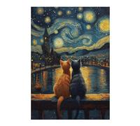 Puzzles pour Adolescents 38x26cm/1000pcs Starry Night Cats Puzzles pour Adultes, Jouets Anti-Stress, Décoration Intérieure, Idéal comme Cadeau 38x26cm/1000pcs