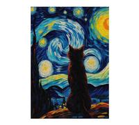 Puzzles pour Adolescents 38x26cm/1000pcs The Starry Night Cat Puzzle, Jouet, Décoration Murale, Difficile, Cadeau De Noël Ou d'anniversaire 38x26cm/1000pcs