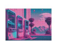 Puzzles pour Adolescents 38x26cm/1000pcs Vibrant Retro Futuristic Scene with Palm Trees Puzzles pour Adultes : Jeux Amusants, Anti-Stress, Difficiles Et Stimulants 38x26cm/1000pcs