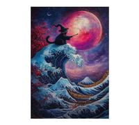 Puzzles pour Adolescents 38x26cm/1000pcs Wizard Cat and The Great Wave Puzzles pour Adultes À Faire Soi-même - Jeux en Famille - Activités Amusantes À La Maison 38x26cm/1000pcs