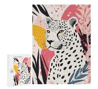 Puzzles pour Adolescents 500 PCS Abstract Leopard Illustration with Tropical Leaves Puzzles pour Adultes - Jeu Manuel Anti-Stress - Cadeaux Uniques pour Anniversaire Et Noël 500 PCS