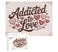Puzzles pour Adolescents 500 PCS Addicted to Love Typography with Hearts Puzzles, Jeux Amusants, Assemblage De Motifs, Cadeaux Uniques d'anniversaire Et De Noël 500 PCS