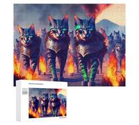 Puzzles pour Adolescents 500 PCS Ancient Cat Warriors Marching Through Flames Puzzles pour Adultes Jeu De Réflexion Décoration Intérieure Activités Amusantes À La Maison 500 PCS