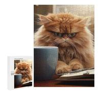 Puzzles pour Adolescents 500 PCS Angry Cat Drinking Coffee Puzzles pour Adolescents, Jouets Anti-Stress, Décoration Murale, Cadeaux d'anniversaire Et De Noël Uniques 500 PCS