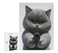 Puzzles pour Adolescents 500 PCS Angry Cat with Gun Puzzles pour Adultes Jouets Anti-Stress pour S'amuser en Famille Interaction Parent-Enfant 500 PCS