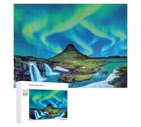 Puzzles pour Adolescents 500 PCS Aurora Borealis Over Waterfall Puzzles pour Adultes Jeu De Réflexion Décoration Intérieure Activités Amusantes À La Maison 500 PCS