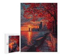 Puzzles pour Adolescents 500 PCS Autumn Sunset in City-2 Puzzles pour Adultes Assemblage De Modèles De Puzzles Défi À Réaliser Soirée Jeux Et Divertissement en Famille 500 PCS