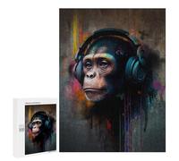 Puzzles pour Adolescents 500 PCS Banksy Monkey Headphones Puzzles pour Adolescents Jeux Relaxants Assemblage De Motifs Cadeaux Uniques d'anniversaire Et De Noël 500 PCS