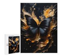 Puzzles pour Adolescents 500 PCS Black Butterfly on Gold Puzzles pour Adultes Jeux Amusants Décoration Parfaite Cadeaux Uniques d'anniversaire Et De Noël 500 PCS