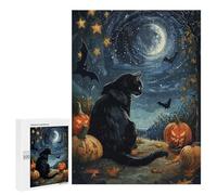 Puzzles pour Adolescents 500 PCS Black Cat Halloween Night Puzzles pour Adultes Jouets Anti-Stress pour S'amuser en Famille Interaction Parent-Enfant 500 PCS
