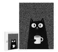 Puzzles pour Adolescents 500 PCS Black Cat with Coffee Mug Puzzles pour Adultes Activités Familiales Interaction Parent-Enfant Jeu Au Design Élégant 500 PCS