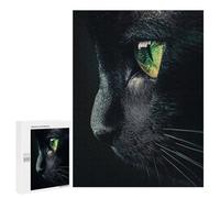 Puzzles pour Adolescents 500 PCS Black Cat with Green Eyes Casse-têtes pour Adultes Jeu De Réflexion Assemblage De Motifs Interaction Parent-Enfant 500 PCS