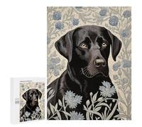 Puzzles pour Adolescents 500 PCS Black Labrador in Floral Pattern Puzzles pour Adolescents Jeux Relaxants Assemblage De Motifs Cadeaux Uniques d'anniversaire Et De Noël 500 PCS
