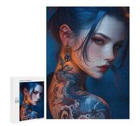 Puzzles pour Adolescents 500 PCS Blue-Haired Woman with Dragon Tattoo Puzzles Jeux De Détente Décoration Parfaite Cadeaux Uniques d'anniversaire Et De Noël 500 PCS