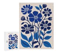 Puzzles pour Adolescents 500 PCS Blue Wild Flowers Jeu De Puzzle Familial Décoration Parfaite Cadeaux Uniques pour Un Anniversaire Et Noël 500 PCS