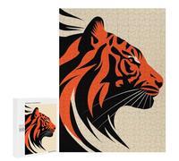 Puzzles pour Adolescents 500 PCS Bold Tiger Vector Portrait in Red and Black Design Puzzles pour Adultes - Jeu Manuel Anti-Stress - Cadeaux Uniques pour Anniversaire Et Noël 500 PCS