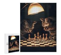 Puzzles pour Adolescents 500 PCS Cats Playing Chess Puzzles pour Adultes Jouets Anti-Stress pour S'amuser en Famille Interaction Parent-Enfant 500 PCS