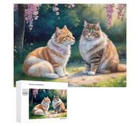 Puzzles pour Adolescents 500 PCS Charming Cats in Spring Garden Puzzles pour Adultes Jeux Relaxants Découpe De Précision Jeu Stimulant Cadeaux 500 PCS