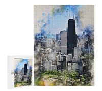 Puzzles pour Adolescents 500 PCS Chicago in Watercolor Puzzles pour Adolescents Jeux Relaxants Assemblage De Motifs Cadeaux Uniques d'anniversaire Et De Noël 500 PCS