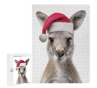 Puzzles pour Adolescents 500 PCS Christmas Kangaroo with Santa Hat Portrait Puzzles pour Adolescents, Jouets Anti-Stress, Décoration Murale, Cadeaux d'anniversaire Et De Noël Uniques 500 PCS