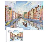 Puzzles pour Adolescents 500 PCS Colorful Canal Cityscape Illustration Puzzle Anti-Stress, Jouet Idéal pour Une Décoration Amusante À La Maison, 500 PCS