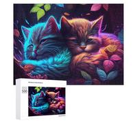Puzzles pour Adolescents 500 PCS Colorful Cats in Fantasy Forest Puzzles pour Adultes Jeu De Réflexion Décoration Intérieure Activités Amusantes À La Maison 500 PCS